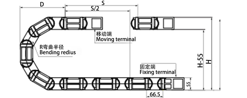 35系列强力型拖链主要参数图
