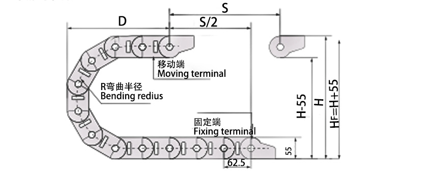 35系列高负载型拖链主要技术参数图