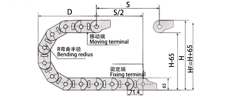 45系列高负载型拖链主要技术参数图